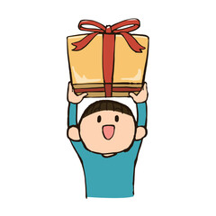 プレゼントを持った男の子の手描きイラスト