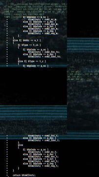 Abstract digital glitch effect with noise looped background for hacked mobile phone screen. Error signal loop. Virus code and software hack concept. Cyber security. Vertical video footage