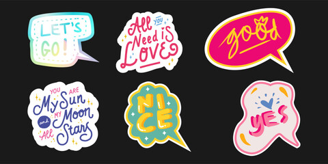 Set of trendy colorful stickers. Modern acid patches vector design. Cool badges.