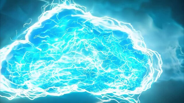 An illuminated blue cloud with a glowing outline against a darker background, suggesting a digital or futuristic theme.