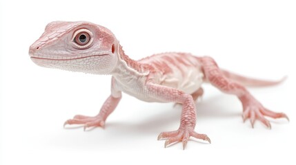 Obraz premium A small white and pink lizard is standing on a white background
