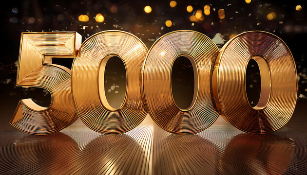  3D golden number 5000 &ndash; A shiny gold number 5000, rendered in 3D, commonly used for milesto_1(66)