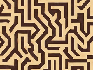  Intricate brown and wheat geometric pattern featuring maze-like shapes