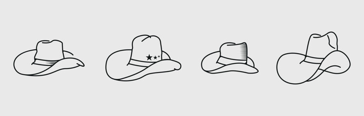 set of cowboy hat line art logo icon vintage vector illustration design