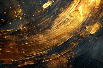 Gold paint swirls creating abstract texture on black background