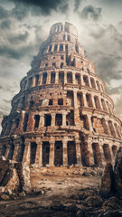 Naklejka premium The Tower of Babel. Found in Genesis 11:1-9. To prevent them from completing the tower, God confused their language, causing them to speak different tongues. Unable to communicate effectively