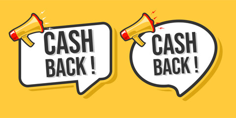 Cash back symbol with megaphone banner. Loudspeaker with speech bubble. Marketing and advertising tag Vector