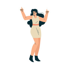 Woman at Musical Festival Dancing Have Rest Vector Illustration
