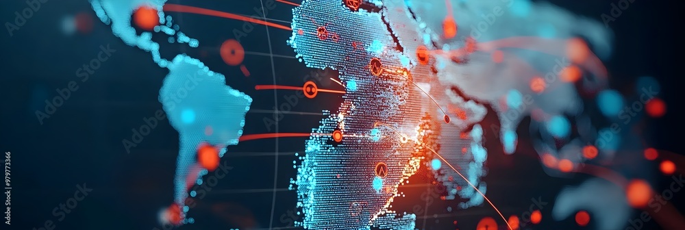 Aufkleber Global Connectivity with Stylized Network Lines on World Map