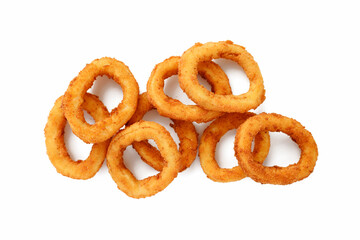 Delicious crispy fried calamari rings. isolated on white background, top view