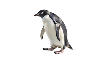 Obraz premium Penguin waddling across icy terrain in Antarctica, representing arctic animals ,Isolated on transparent background.,Isolated on transparent background