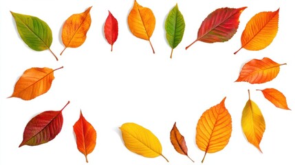 Obraz premium frame of colorful autumn leaves isolated on white background transparent background
