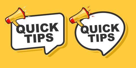 Quick tips symbol with megaphone banner. Loudspeaker with speech bubble. Marketing and advertising tag Vector