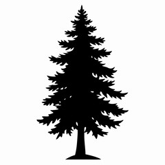 Pine tree silhouette vector illustration on white background