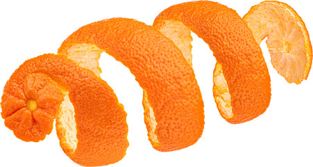 Twisted orange peel isolated on white background