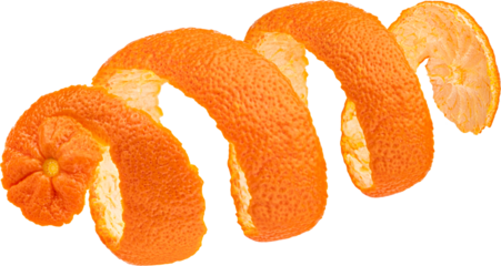 Twisted orange peel isolated on white background