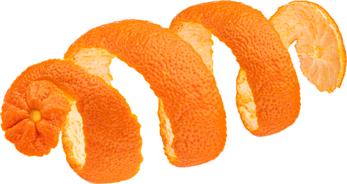Twisted orange peel isolated on white background