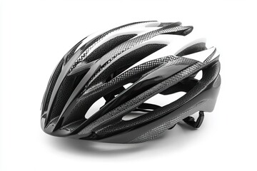Fototapeta premium Stylish black and white cycling helmet design for safety and performance on the road or trail. Perfect for athletes and enthusiasts.