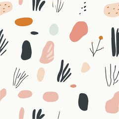 Minimalist vector seamless pattern with organic hand drawn shapes