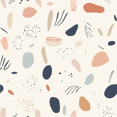 Minimalist vector seamless pattern with organic hand drawn shapes