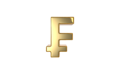 Swiss Franc currency symbol of the Switzerland and Liechtenstein in shiny gold - 3d Illustration, 3d rendering	