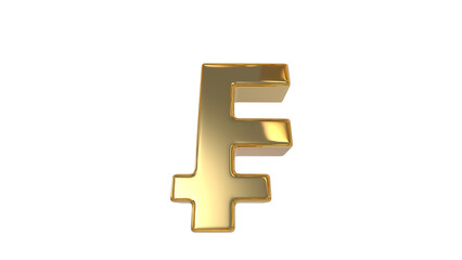 Swiss Franc currency symbol of the Switzerland and Liechtenstein in shiny gold - 3d Illustration, 3d rendering	