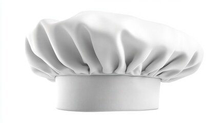 A classic white chef hat, embodies culinary tradition, perfect for food photography or cooking themed projects.
