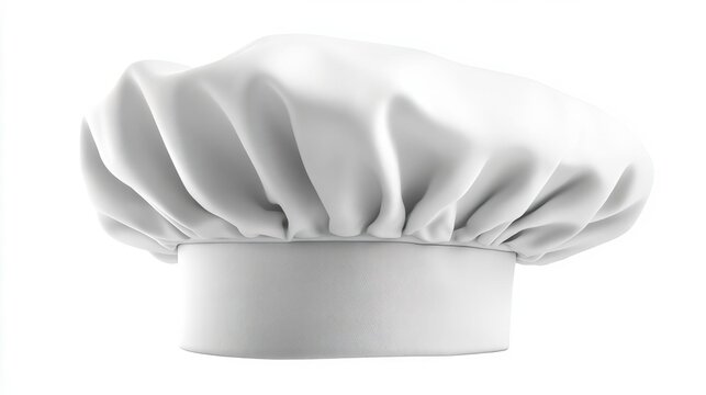 A classic white chef hat, embodies culinary tradition, perfect for food photography or cooking themed projects.