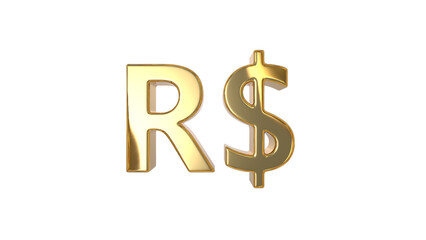 Brazilian real (BRL) is the official currency of Brazil made of shiny gold material - 3d rendering, 3d Illustration 