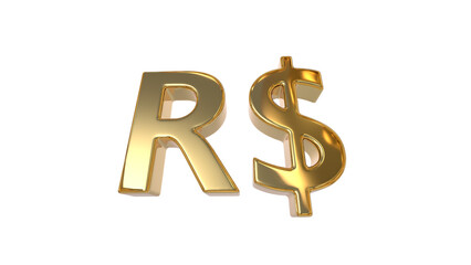 Brazilian real (BRL) is the official currency of Brazil made of shiny gold material - 3d rendering, 3d Illustration 