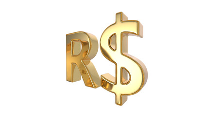 Brazilian real (BRL) is the official currency of Brazil made of shiny gold material - 3d rendering, 3d Illustration 