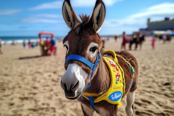 Blackpool's classic seaside donkey rides on the beach, a fun activity for children and families
