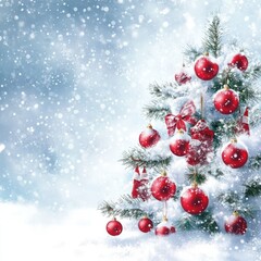 Sch&Atilde;&para;ner Weihnachten Hintergrund. Weihnachtsbaum mit roten Kugeln geschm&Atilde;&frac14;ckt und Schnee - platz f&Atilde;&frac14;r Text --v 6.1 Job ID: ef2aa203-7ea4-4d9e-82d1-d1c79cadf662