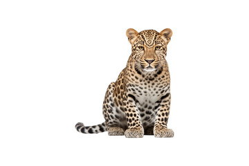 Obraz premium Leopard striking pose for camera. Ideal for wildlife publications, nature blogs, or educational materials centered on big cats and wildlife conservation. Generative AI