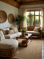 Natural living room with rattan furniture