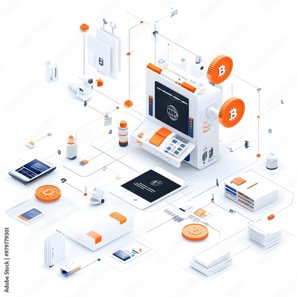 Poster Isometric Digital Wallet and Contactless Payment Platform for Secure Transactions
