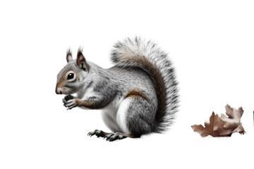 Obraz premium Squirrel perched on a city park bench, nibbling on a nut amidst urban surroundings ,Isolated on transparent background.,Isolated on transparent background