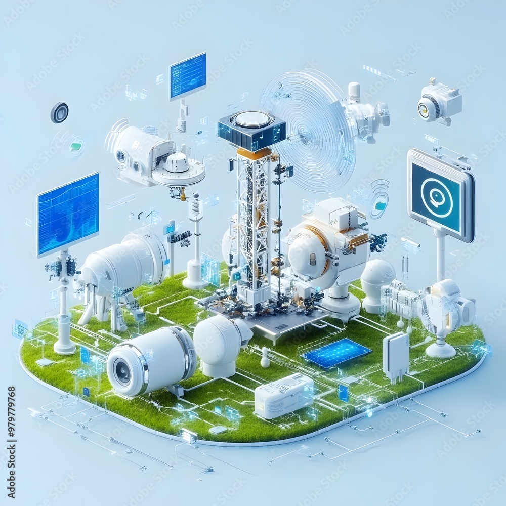 Poster isometric of 5g wireless network with devices and towers