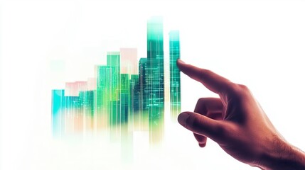 A hand reaching out to touch a digital graph, symbolizing growth and progress in a modern business environment.