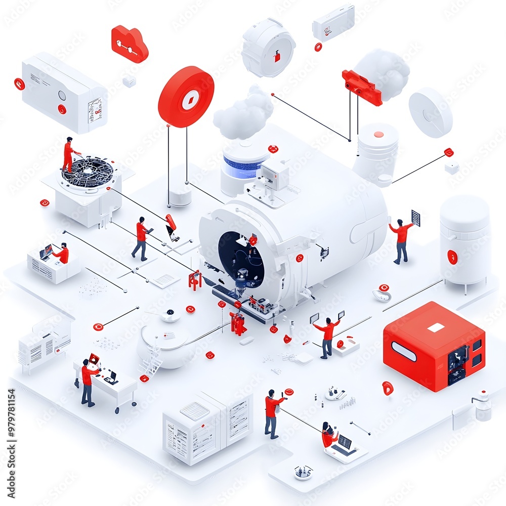 Aufkleber isometric visualization of office automation enhancing employee productivity