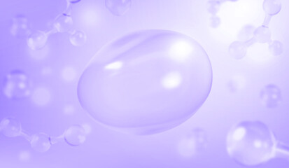 Realistic gel texture with air bubbles inside. Vector illustration of liquid substance with oil blobs, cosmetic product, collagen, hyaluron beauty care cosmetic product. Molecule structure