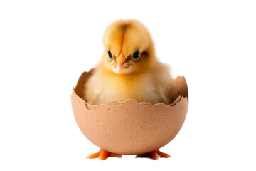 Obraz premium Baby chick hatching from an egg, symbolizing new life on the farm ,Isolated on transparent background,Isolated on transparent background