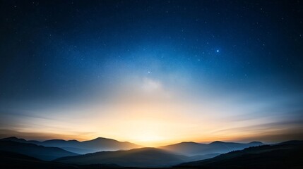 Fototapeta premium Horizon under night sky, stars twinkling, soft clouds, serene darkness.