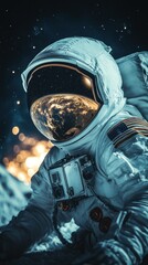 Astronaut sitting on the moon with cosmic reflection.