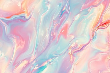 Fototapeta premium Liquid chrome texture. Light pastel iridescent colours. Abstract neon digital wallpaper.