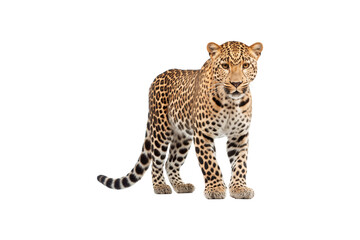 Leopard striking pose for camera. Ideal for wildlife publications, nature blogs, or educational materials centered on big cats and wildlife conservation. Generative AI