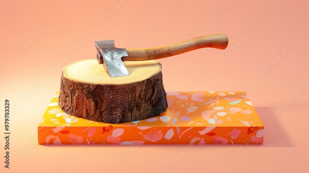 Wall mural axe on tree stump