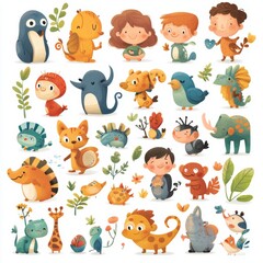 Cute Cartoon Animal Characters Collection for Kids Illustration Design
