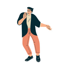 Man at Musical Festival Dancing Have Rest Vector Illustration