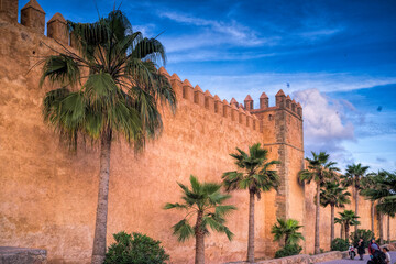 Rabat, Morocco, Apr 24 2015, Majestic Walls of the Kasbah of the Udayas in Rabat, Morocco at Sunset